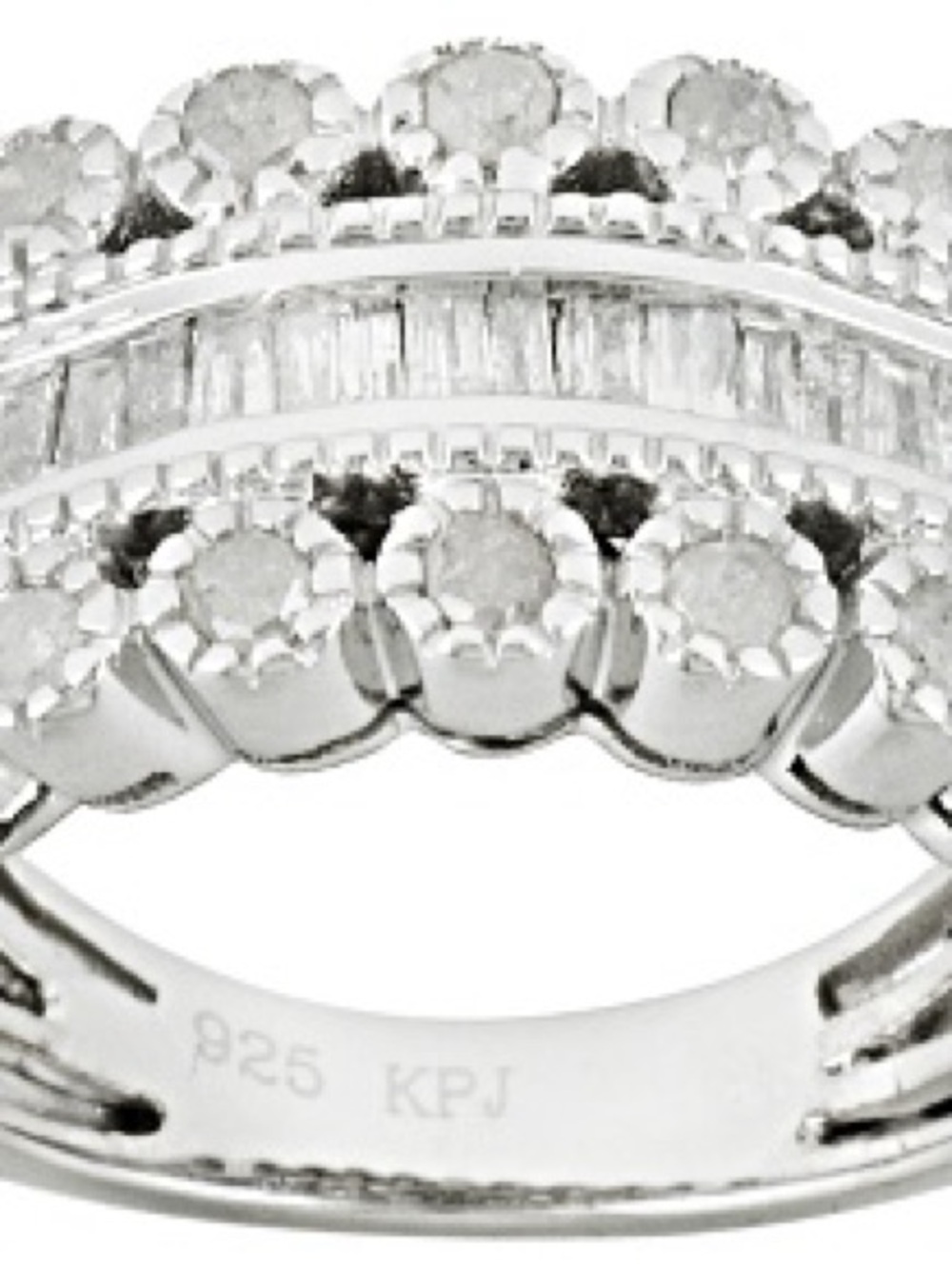 DIAMOND .90CTW ROUND AND BAGUETTE RHODIUM OVER STERLING SILVER RING